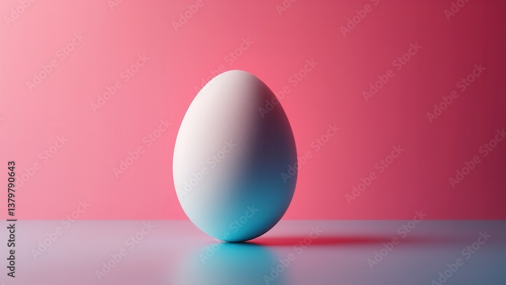 Poster white egg standing on a smooth surface with a gradient background during a creative photography sess