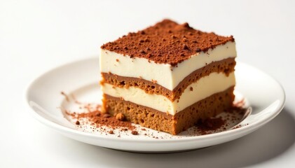 Classic tiramisu dessert, layers visible, isolated , cake, baking, white