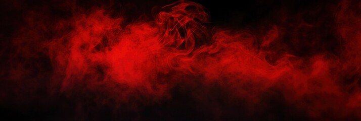 Fototapeta premium Red Grunge dark horror black background with bright red mist smoke Halloween goth design, Wide Background