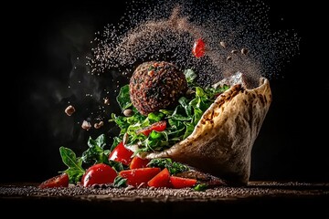 Falafel Pita Pocket with Fresh Salad and Spices