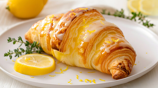 delicious lemon zest croissant drizzled with icing, perfect for sweet treat