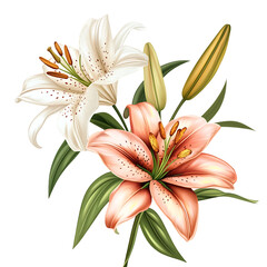 Obraz premium elegant blooming lilies with buds on Transparent Background 