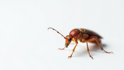 Close-up of a single insect on plain white background, antennae, close-up shot, white