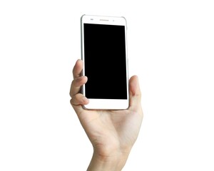 Mobile phone in hand with white background