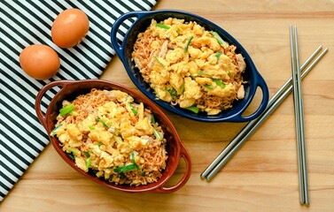 Stir-fried instant noodles with egg, Asian food