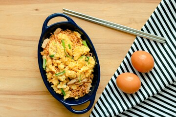Stir-fried instant noodles with egg, Asian food