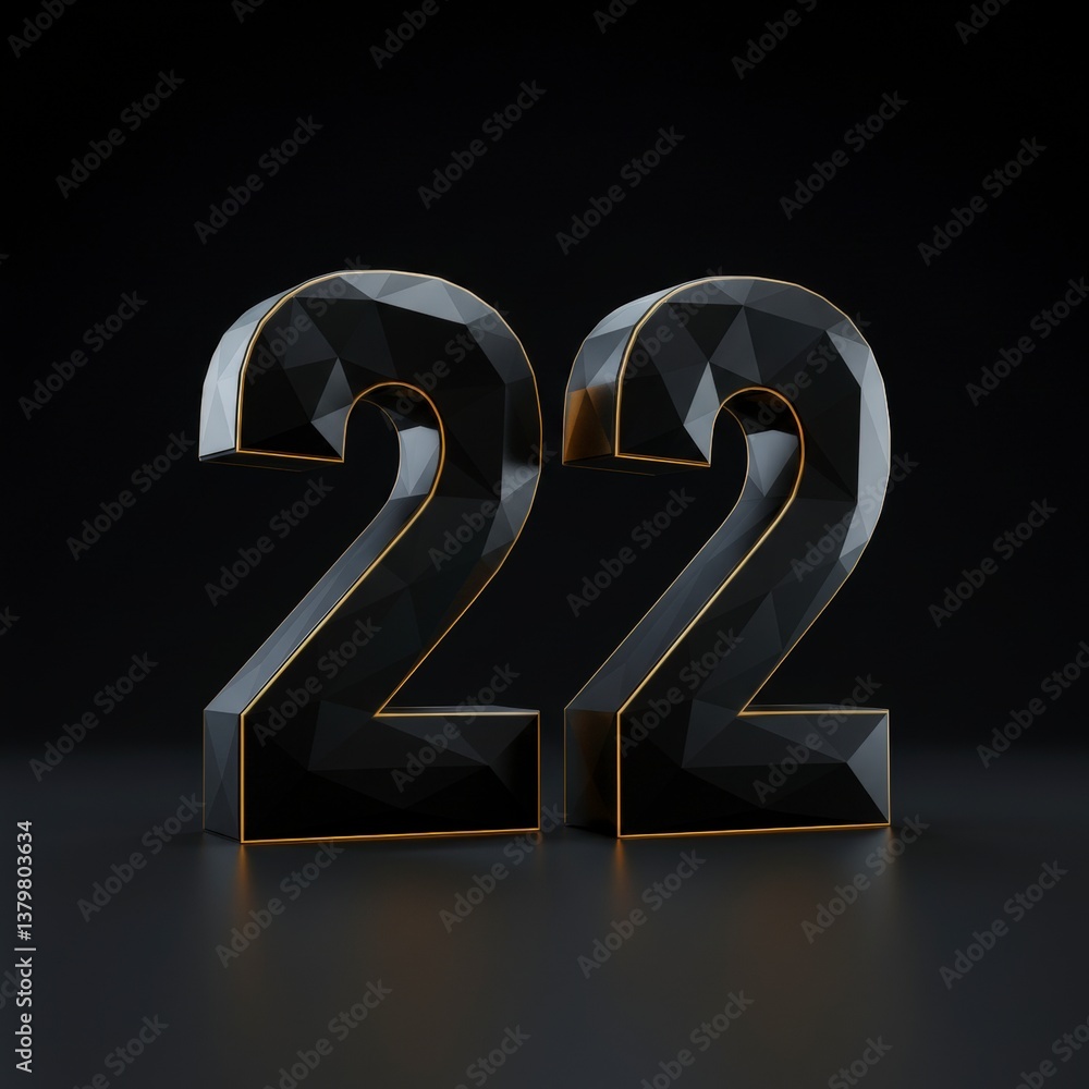 Poster elegant number twenty-two with gold trim on dark background