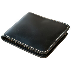 Classic Black Leather Wallet with Detailed White Stitching Design