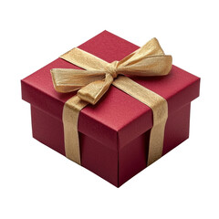 Red Gift Box with Gold Ribbon on Isolated White Background