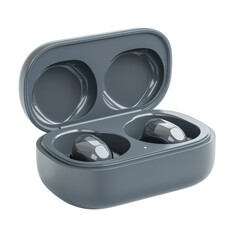 Modern Wireless Earbuds in Open Charging Case on White Background