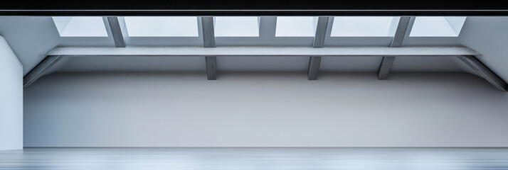 Modern empty interior space with skylights showcasing natural light effects