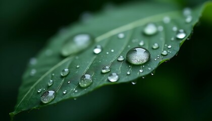 Leaf with Dew Drops Macro