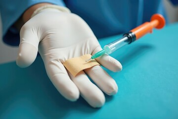 Close-up of veterinary supplies on white Gloves, syringe, bandage , background, macro, isolated