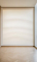 Fototapeta premium Empty wall with large window and natural light in modern interior space