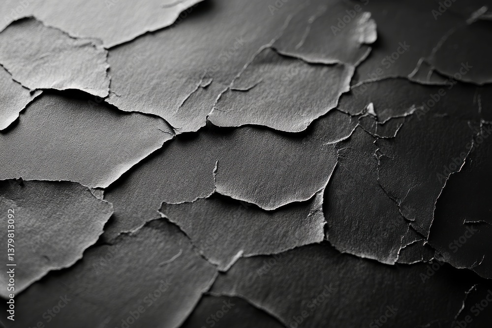 Poster dark cracked surface texture with peeling layers and abstract depths for design use