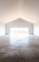 Obraz premium Modern interior of a spacious room with large windows in a minimalist design