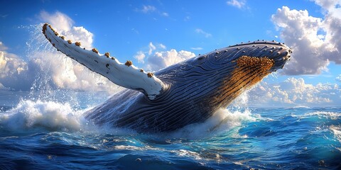 ai generated image of a humpback whale surfacing in the middle of the ocean