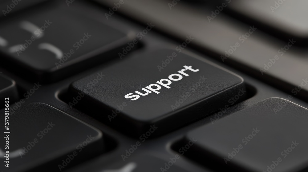 Poster a close-up of a keyboard with a support key highlighted, symbolizing customer assistance.