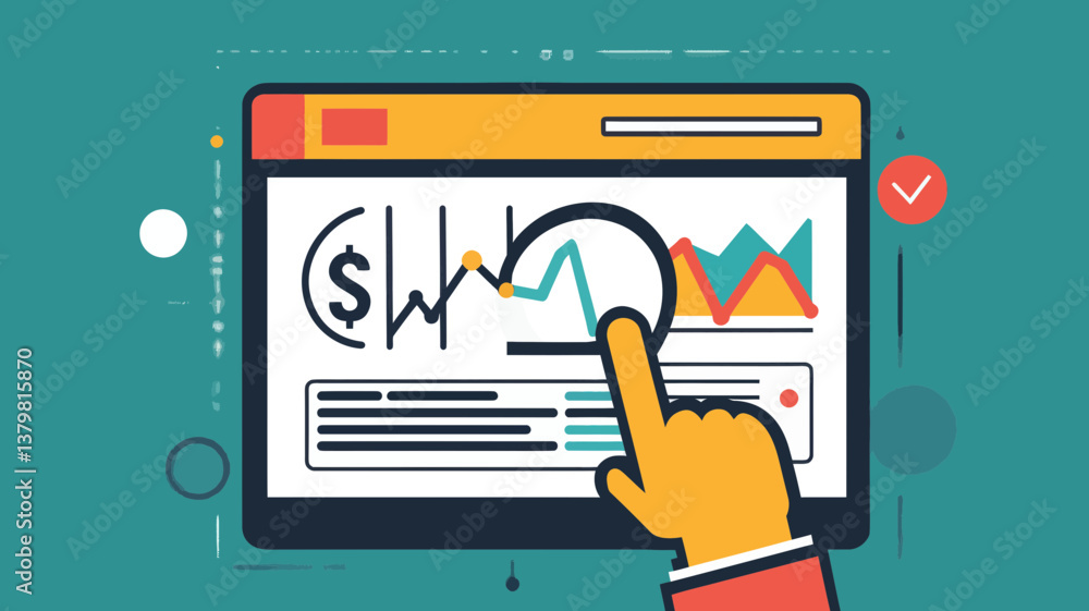 Poster hand touching seo icon on web analytics dashboard with graphs and charts for seo optimization and di