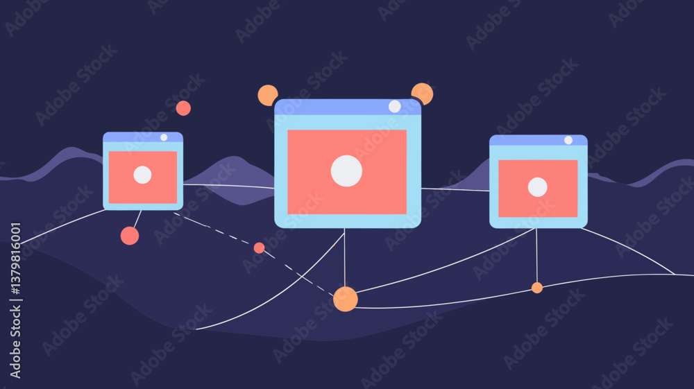 Poster abstract multi-site network connections vector illustration - concept of digital communication and d