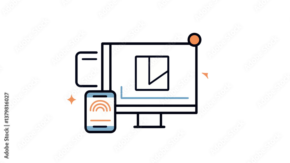 Poster responsive web design thin line icon for mobile and desktop devices - modern flat style minimalist v