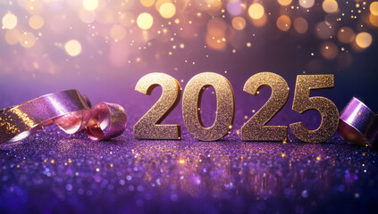 Celebratory golden numbers for New Year 2025 with sparkles