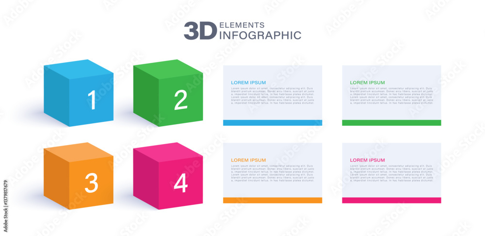 Poster marketing infographic with 3d cubes and 4 steps. infographic design vector template