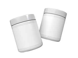 Whey protein and mass gain plastic jar, bottle packaging mockup 3d glossy plastic design. Fitness nutrition canister design template for pill capsule cylinder, vitamins. Supplement gym and workout