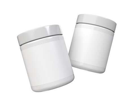 Whey protein and mass gain plastic jar, bottle packaging mockup 3d glossy plastic design. Fitness nutrition canister design template for pill capsule cylinder, vitamins. Supplement gym and workout
