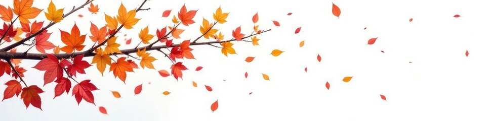 Colorful branches and leaves isolated on white background, foliage, photography