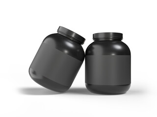 Whey protein and mass gain plastic jar, bottle packaging mockup 3d glossy plastic design. Fitness nutrition canister design template for pill capsule cylinder, vitamins. Supplement gym and workout