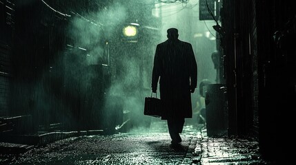 Rainy alley, dark figure