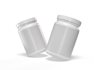 Whey protein and mass gain plastic jar, bottle packaging mockup 3d glossy plastic design. Fitness nutrition canister design template for pill capsule cylinder, vitamins. Supplement gym and workout