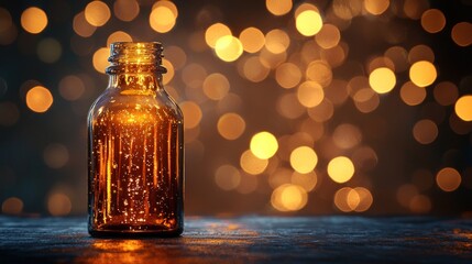 Amber Glass Bottle on Dark Surface