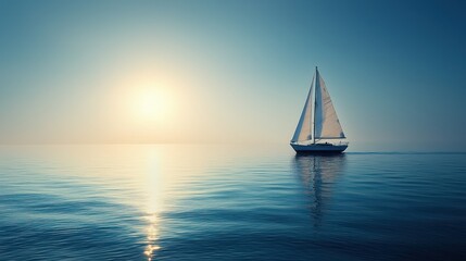 Fototapeta premium Peaceful sailboat sunset seascape