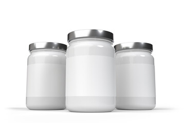 Whey protein and mass gain plastic jar, bottle packaging mockup 3d glossy plastic design. Fitness nutrition canister design template for pill capsule cylinder, vitamins. Supplement gym and workout