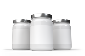 Whey protein and mass gain plastic jar, bottle packaging mockup 3d glossy plastic design. Fitness nutrition canister design template for pill capsule cylinder, vitamins. Supplement gym and workout