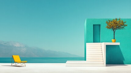 Obraz premium Modern teal house by sea