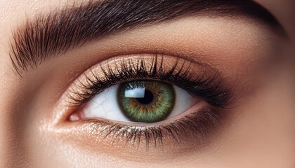 Obraz premium Close-up shot of a woman's eye showcasing long, elegant eyelashes.