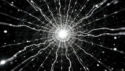 Naklejka premium Complex interwoven lines forming a starburst, monochrome, illusion, optical, symmetry