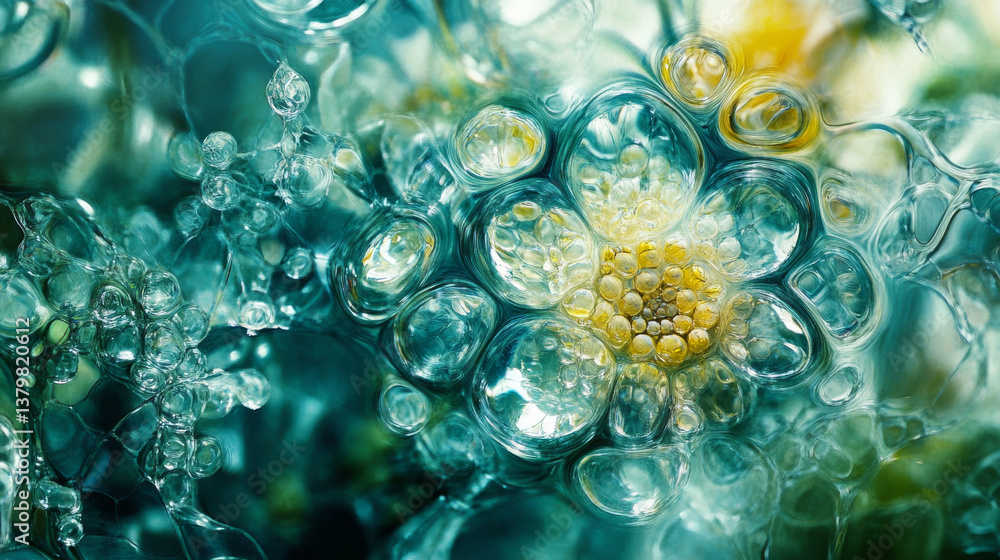 Wall mural mesmerizing abstract liquid background with bubbles and textures