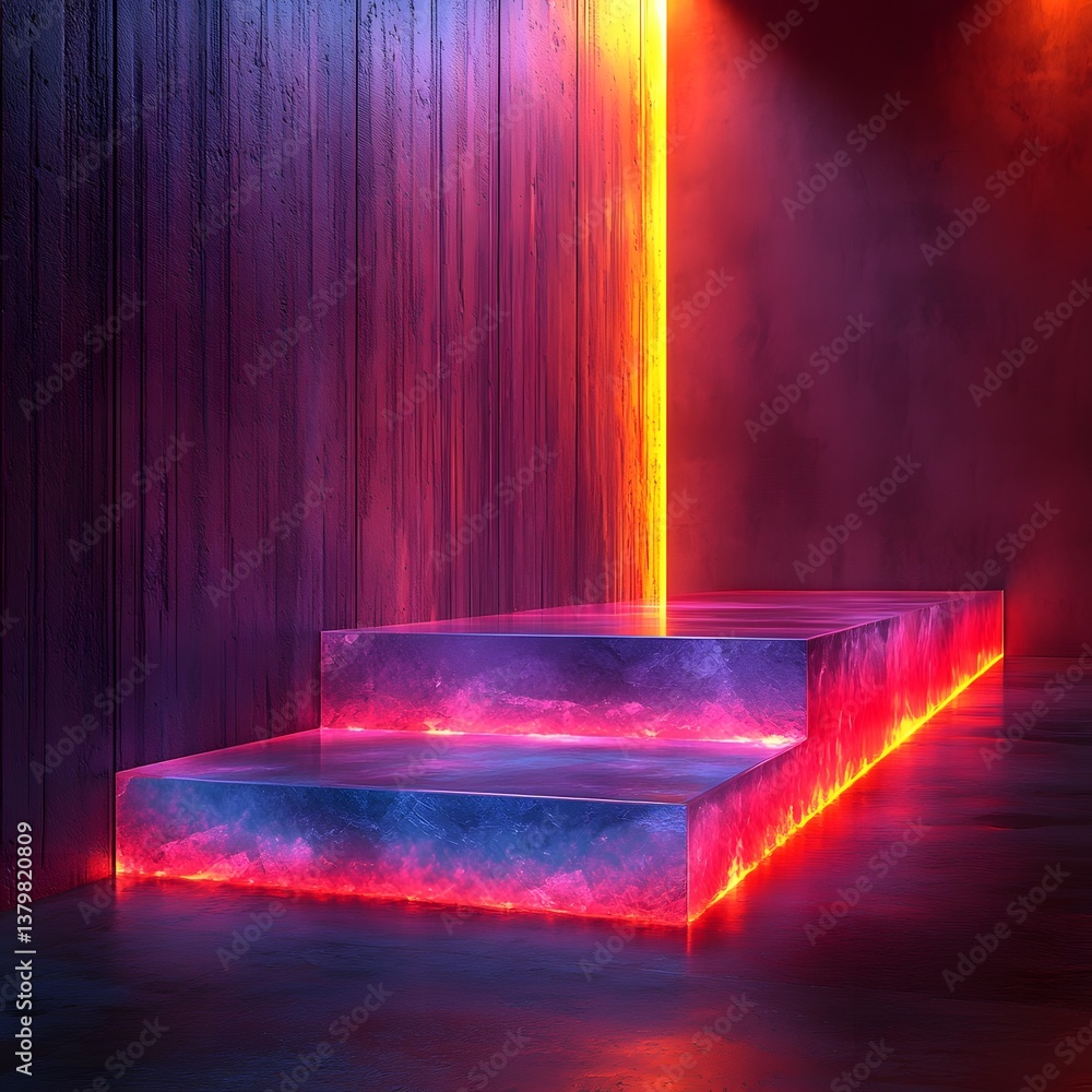 Poster glowing crystal podium with sharp edges set against a minimalist background of soft light gradients