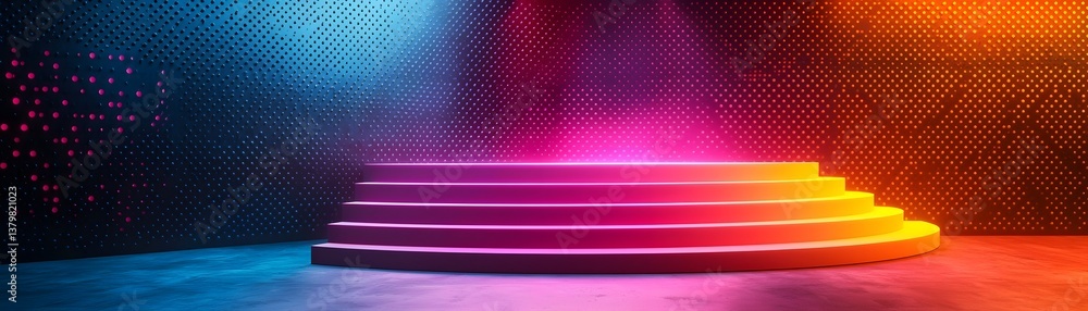 Canvas Prints glowing multi level podium against a vibrant pop art background