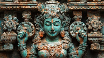 Fototapeta premium Ancient carved deity, intricate details