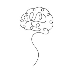 Human brain single-line art on a white artboard beautifully represents intelligence and creativity, using a continuous stroke to capture the complexity of the mind in a minimalist way.