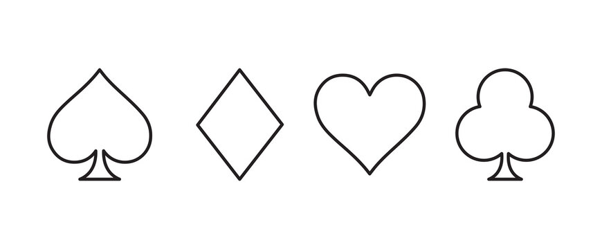 Playing cards suits icons. Heart dimond club spade suite . Realistic playing cards icons. Gamble game cards. Vector graphic EPS 10