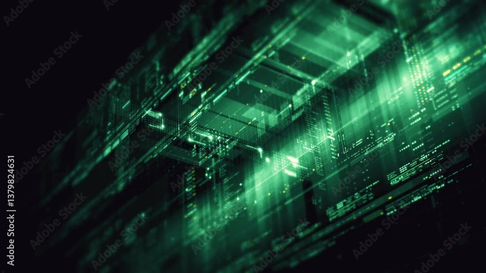 Poster futuristic data matrix ai simulation featuring metaverse inspired elements, an information network, 