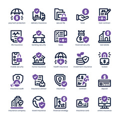 Insurance Icon pack for your website, mobile, presentation, and logo design. Insurance Icon dual tone design. Vector graphics illustration and editable stroke.