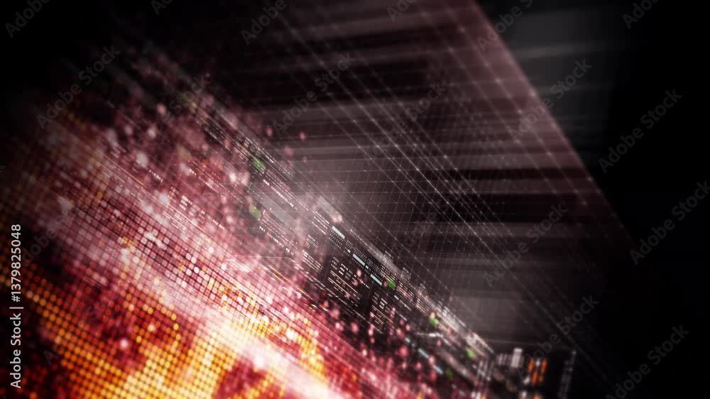 Poster futuristic data matrix ai simulation featuring metaverse inspired elements, an information network, 