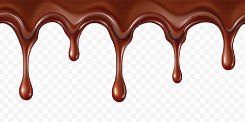 realistic dark liquid  chocolate dripping and flowing down from the top, isolated on white background